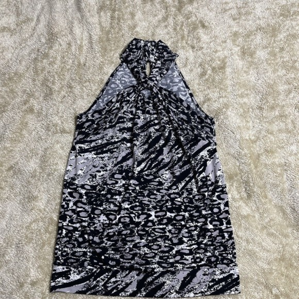 Michael Michael Kors S Halter Top Women Black White Animal Print High Neck Twist